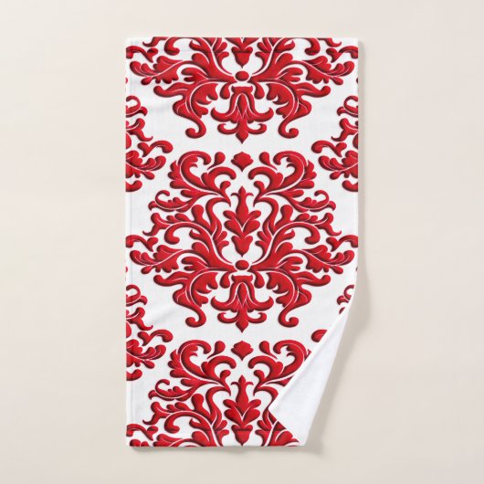 Holiday Red Floral Damask op White Towel Set Bad Handdoek (Handdoek)