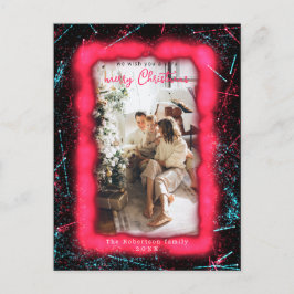 Holiday Red Glitter Framed Photo Merry Kerstry Briefkaart