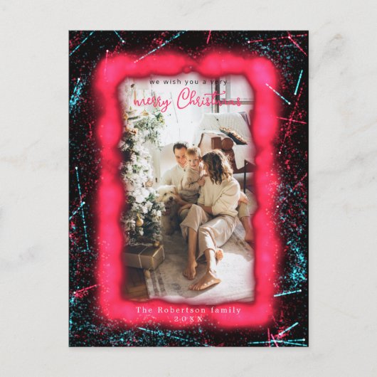 Holiday Red Glitter Framed Photo Merry Kerstry Briefkaart (Voorkant)