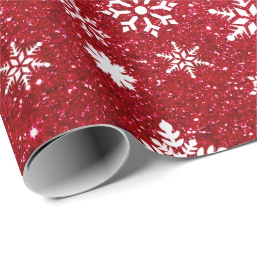 Holiday Red Glitter Snowflake Patroon Kerstmis Cadeaupapier (Rol Hoek)