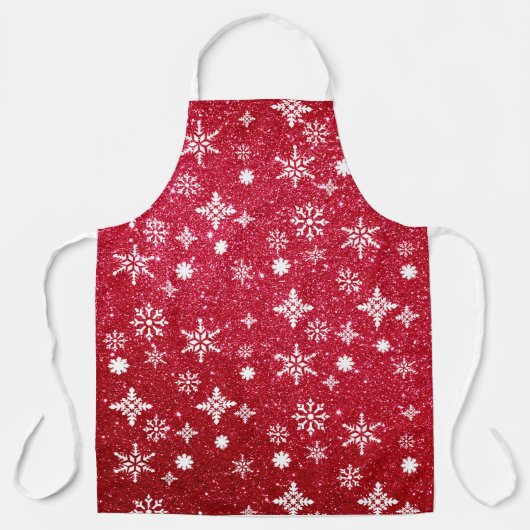Holiday Red Glitter Snowflake Patroon Kerstmis Schort (Voorkant)