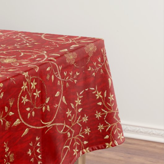 Holiday Red Gold French Embroidery Floral Tafelkleed (Voorbeeld)