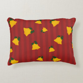 Holiday Red Gold Stripe Bells Christmas Accent Kussen