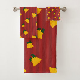 Holiday Red Gold Stripe Bells Christmas Bad Handdoek