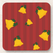 Holiday Red Gold Stripe Bells Christmas Bier Onderzetter (Voorkant)