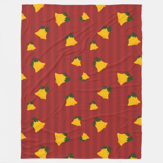 Holiday Red Gold Stripe Bells Christmas Fleece Deken (Voorkant)