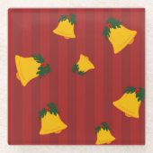 Holiday Red Gold Stripe Bells Christmas Glazen Onderzetter (Voorkant)