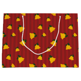 Holiday Red Gold Stripe Bells Christmas Groot Cadeauzakje