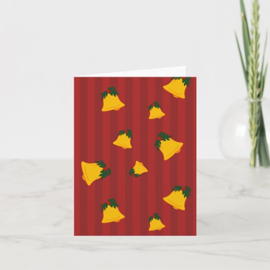 Holiday Red Gold Stripe Bells Christmas Kaart (Voorkant)