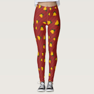 Holiday Red Gold Stripe Bells Christmas Leggings