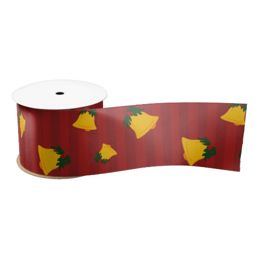 Holiday Red Gold Stripe Bells Christmas Satijnen Lint (Spoel)