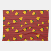 Holiday Red Gold Stripe Bells Christmas Theedoek (Horizontaal)