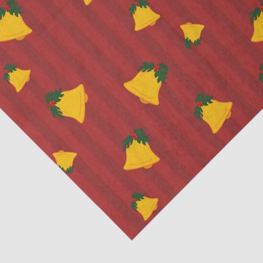 Holiday Red Gold Stripe Bells Christmas Tissuepapier (Detail)