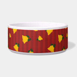 Holiday Red Gold Stripe Bells Christmas Voerbakje