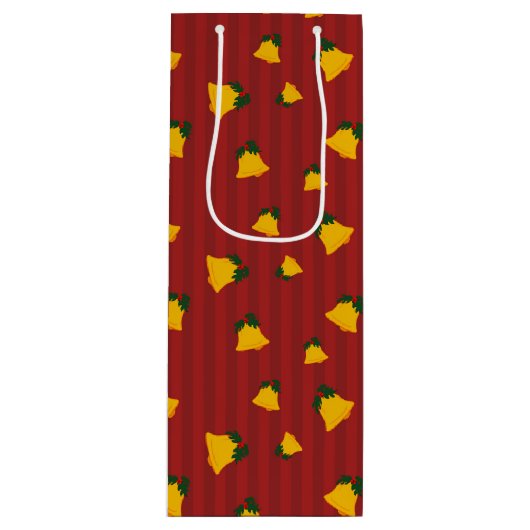 Holiday Red Gold Stripe Bells Christmas Wijn Cadeautas (Voorkant)