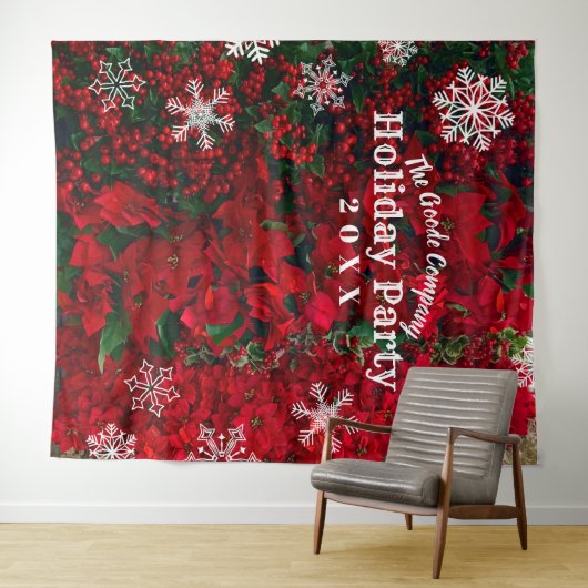 Holiday Red Green Snowflake | Achtergrond partij Wandkleed (In Situ (horizontaal))