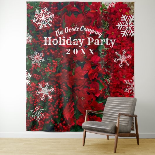 Holiday Red Green Snowflake | Achtergrond partij Wandkleed (In situ)