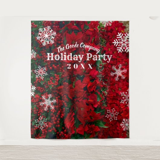 Holiday Red Green Snowflake  | Achtergrond partij Wandkleed (Voorkant)