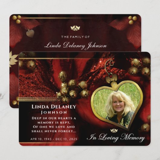 Holiday Red Heart Foto Sympathie Hartelijk dank Kaart (Voorkant / Achterkant)