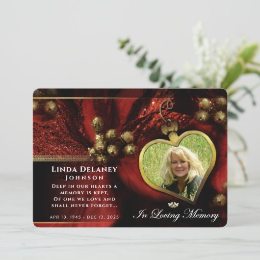 Holiday Red Heart Foto Sympathie Hartelijk dank Kaart (Staand voorkant)