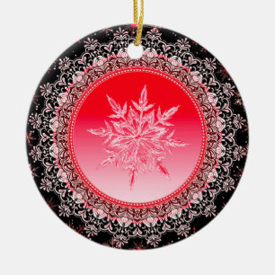 Holiday Red Ice Crystal Snowflake Keramisch Ornament