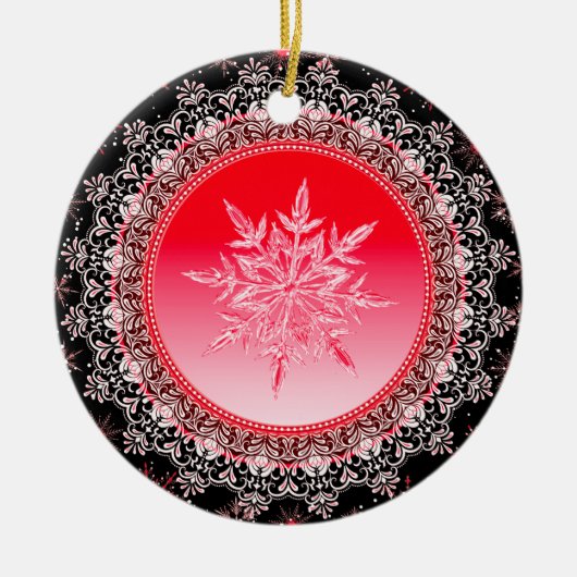 Holiday Red Ice Crystal Snowflake Keramisch Ornament (Voorkant)