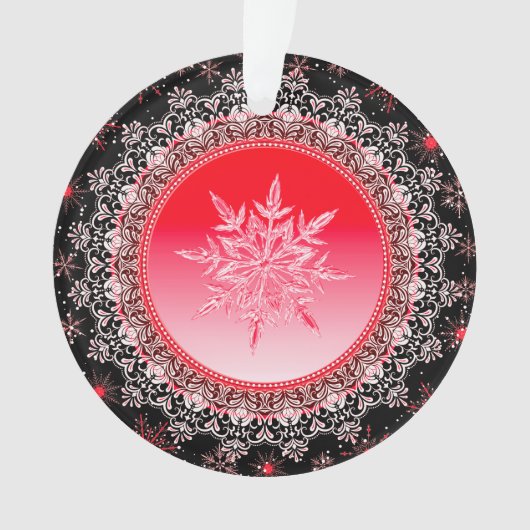 Holiday Red Ice Crystal Snowflake Ornament (voorkant)