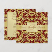Holiday Red Metal Damask Foil Monogram Uitnodiging (Voorkant / Achterkant)