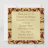 Holiday Red Metal Damask Foil Monogram Uitnodiging (Achterkant)