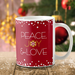 Holiday Red Modern Chic Snowflake Peace Joy Love Koffiemok