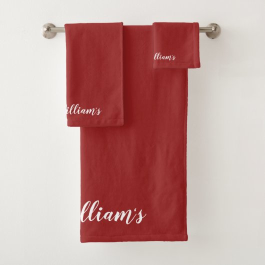Holiday Red Monogramed Towel Set Bad Handdoek (Insitu)