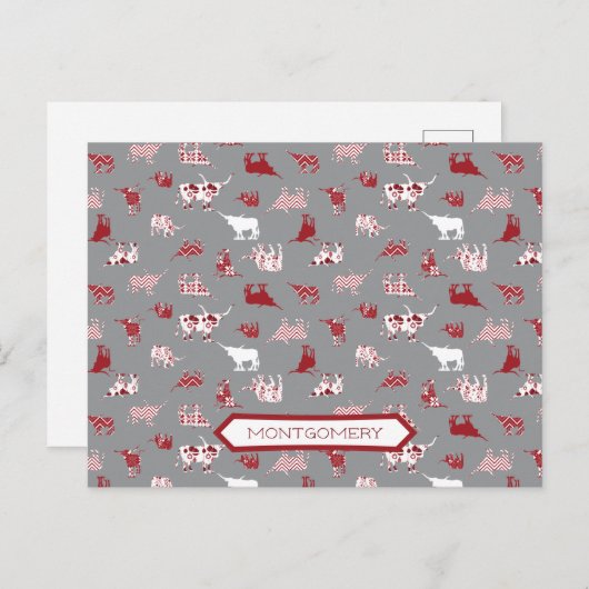 Holiday Red Pattered Longhorns Pattern Briefkaart (Voorkant / Achterkant)