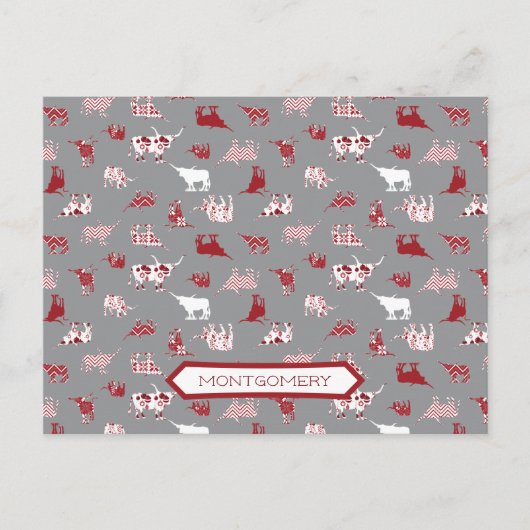 Holiday Red Pattered Longhorns Pattern Briefkaart (Voorkant)