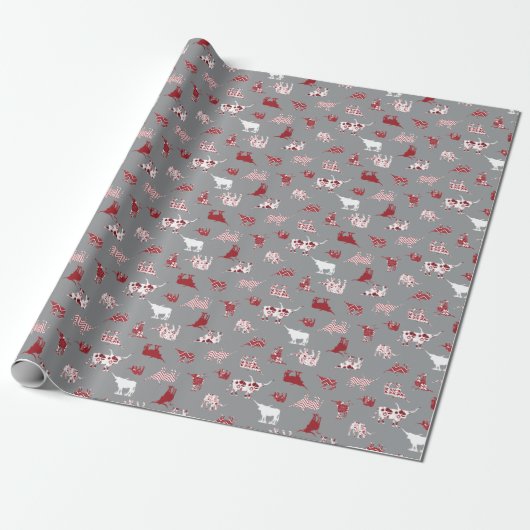 Holiday Red Pattered Longhorns Pattern Cadeaupapier (Uitgerold)