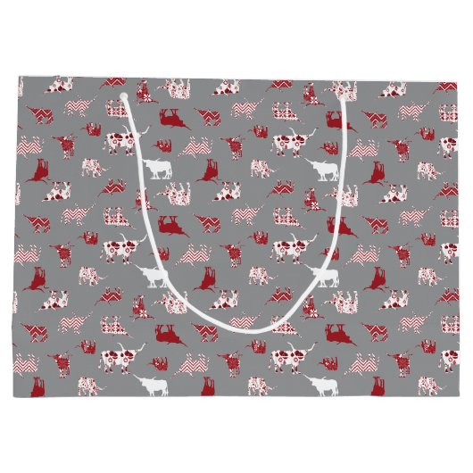 Holiday Red Pattered Longhorns Pattern Groot Cadeauzakje (Achterkant)