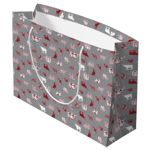 Holiday Red Pattered Longhorns Pattern Groot Cadeauzakje (Achterkant Gekanteld)