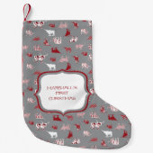 Holiday Red Pattered Longhorns Pattern Kleine Kerstsok (Voorkant)
