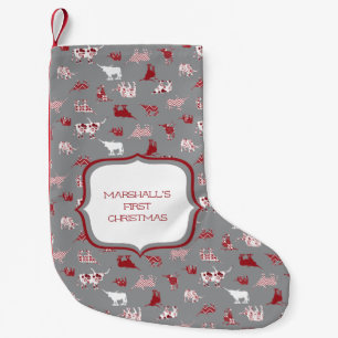 Holiday Red Pattered Longhorns Pattern Kleine Kerstsok
