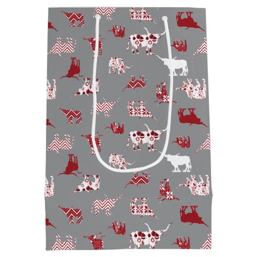 Holiday Red Pattered Longhorns Pattern Medium Cadeauzakje (Achterkant)