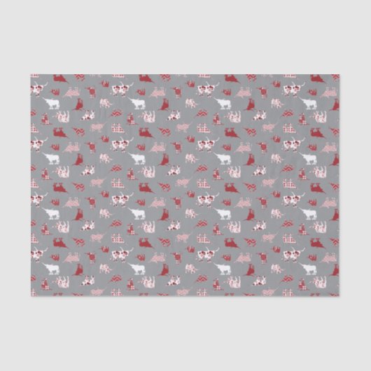 Holiday Red Pattered Longhorns Pattern Tissuepapier (Voorkant)