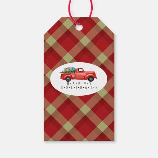 Holiday Red Pick Up Truck Gift label Cadeaulabel (Voorkant)