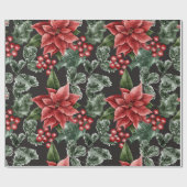 Holiday Red Poinsettias Pine Greenery Xmas Cadeaupapier (Vlak)