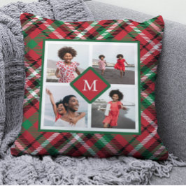 Holiday Red Pset Photo Collage en Monogram Kussen