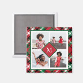 Holiday Red Pset Photo Collage en Monogram Magneet (Voorkant / Achterkant)