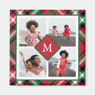 Holiday Red Pset Photo Collage en Monogram Magneet