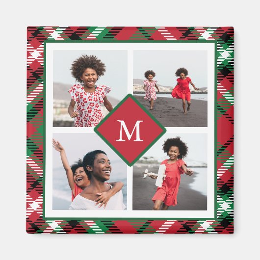 Holiday Red Pset Photo Collage en Monogram Magneet (Voorkant)