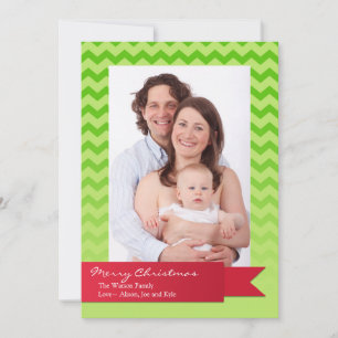 Holiday Red Ribbon groene chevron zigzag fotokaart Feestdagenkaart