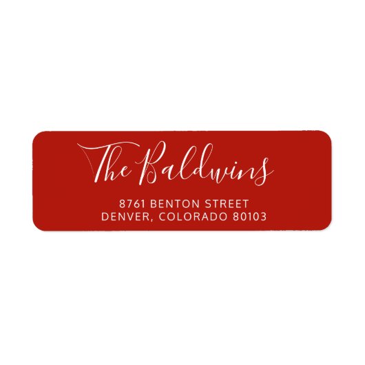 Holiday Red Script Name Return Address Etiket (Voorkant)