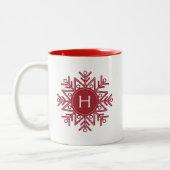 Holiday Red Snowflake Monogram Tweekleurige Koffiemok (Links)