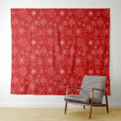 Holiday Red Snowflake Wall Tapestry Wandkleed (In Situ (horizontaal))